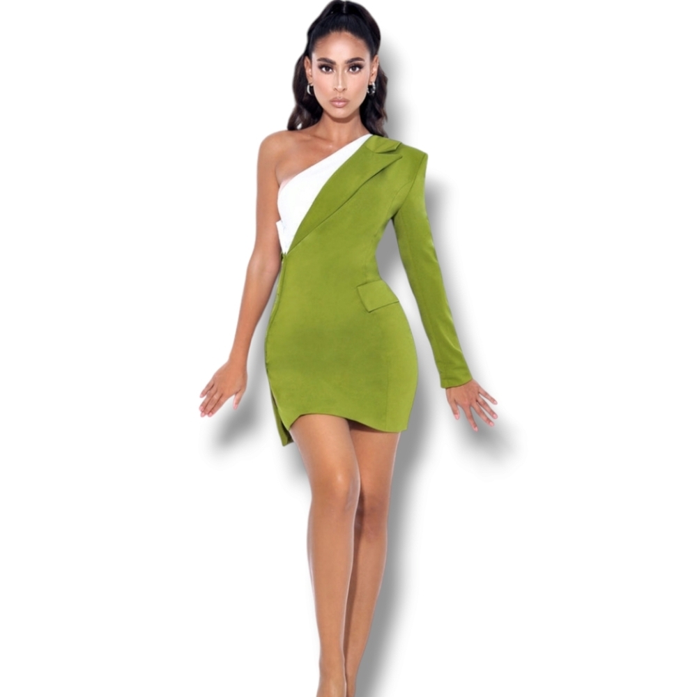 Miss Circle Zola Olive One Sleeve Blazer Dress